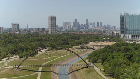 aerial of the buffalo bayou in houston, texas