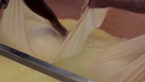 producción de queso parmesano, formando