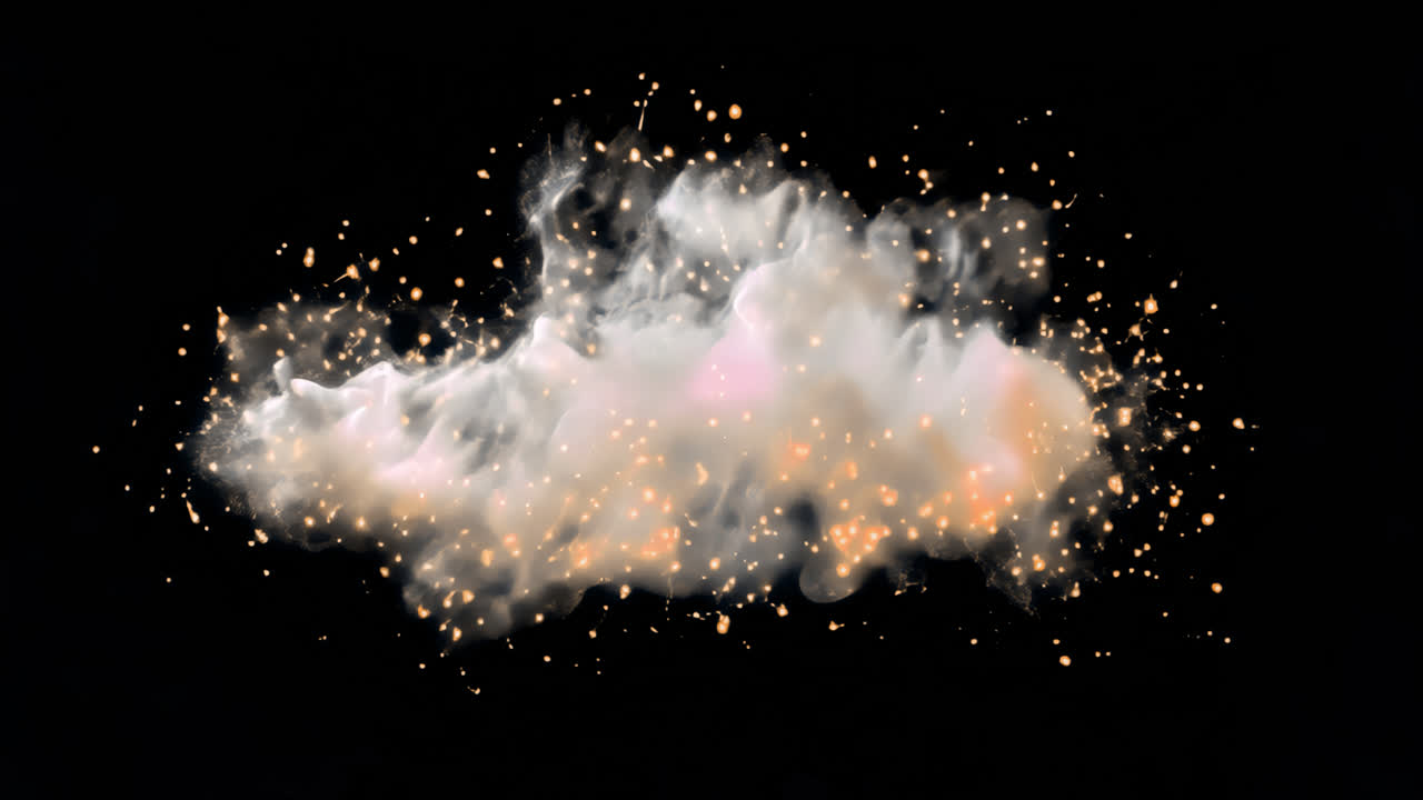 Ethereal cloud with sparkling particles animated overlay, transparent 4K video, alpha channel