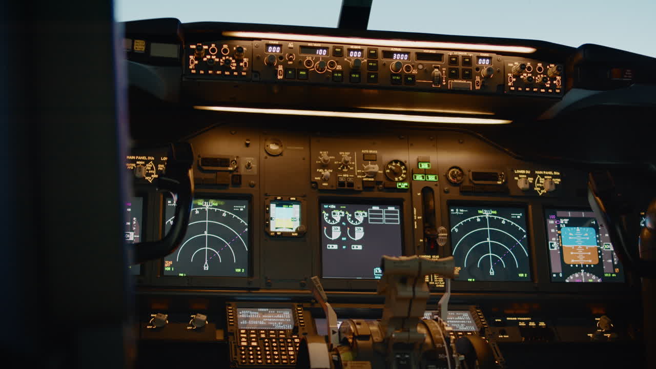 Nobody in aviation cabin with control panel to fly airplane