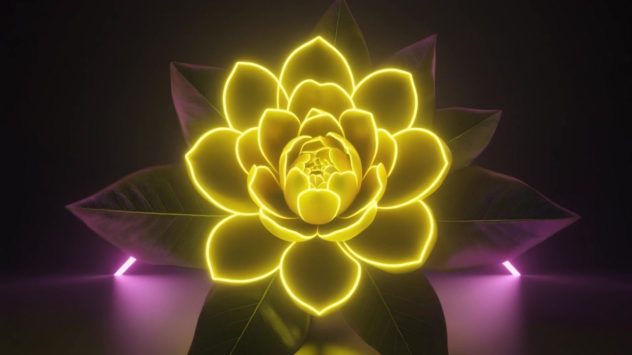 Glødende gul blomst som blomstrer med neonrosa trekantbakgrunn