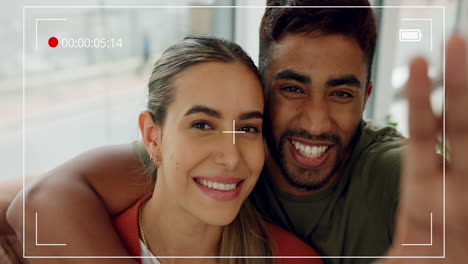 Pareja,-Selfie-De-Fotograma-De-Video-Y-Beso-De-Diversión