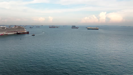 container ships moored in front of singapore port