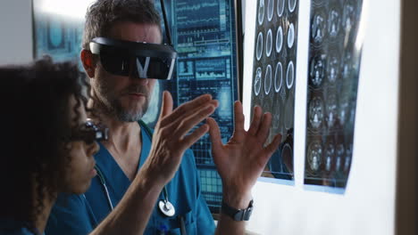 medical professionals using vr headset to analyze medical images