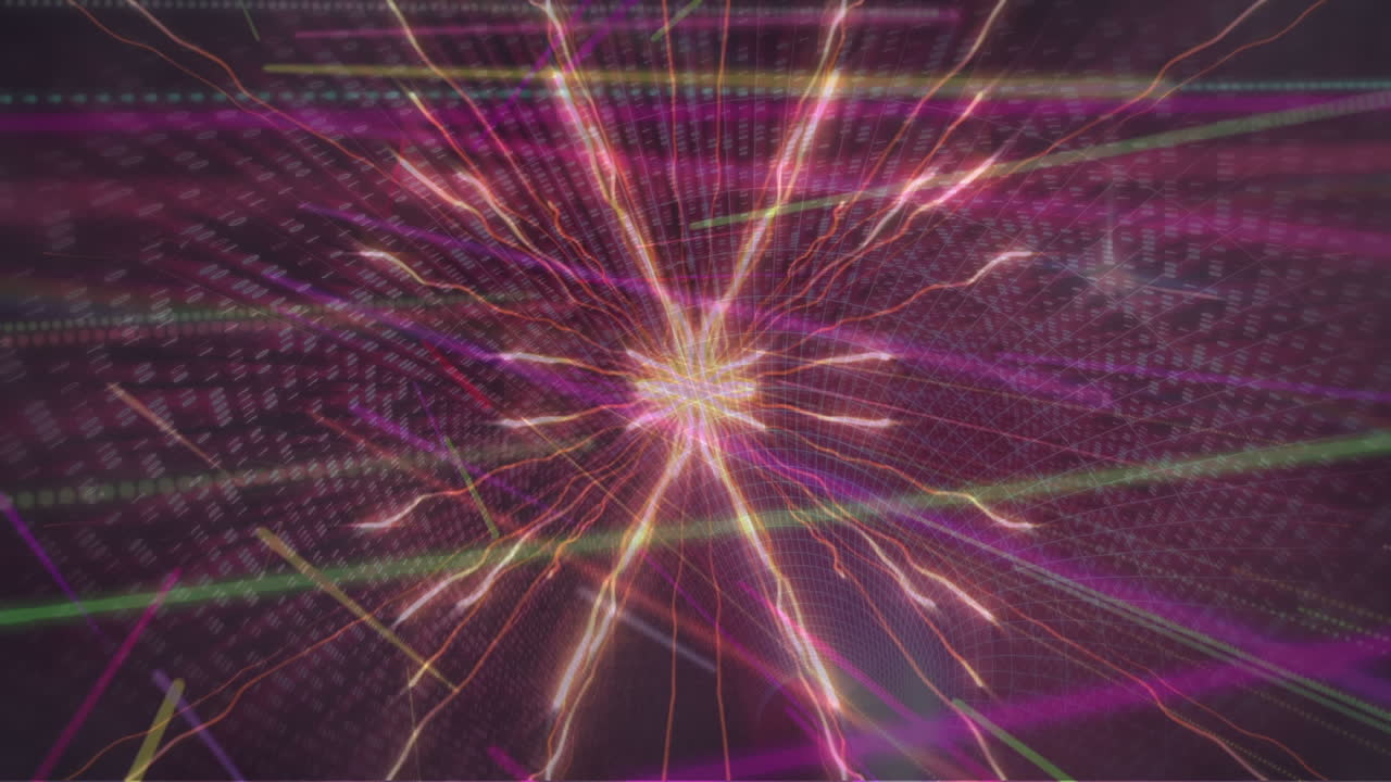 animación digital de ondas digitales coloridas y rastros de luz contra el túnel digital