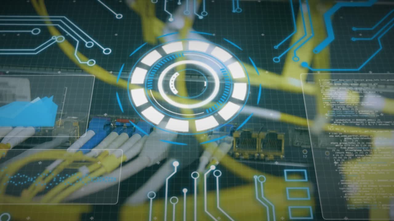 animación del procesamiento de datos a través de cables de computadora