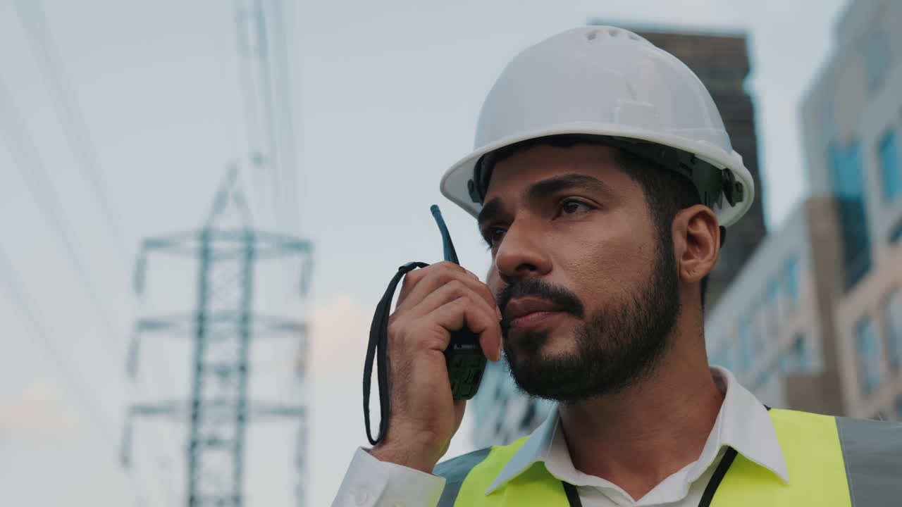 Engineer Communicating on Radio