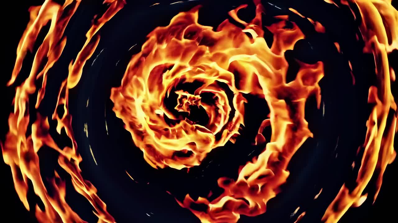 A mesmerizing video of swirling flames in a vortex pattern, captured from a top-down angle