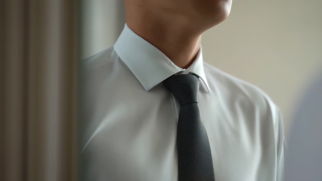 Close-up of a man tying a tie