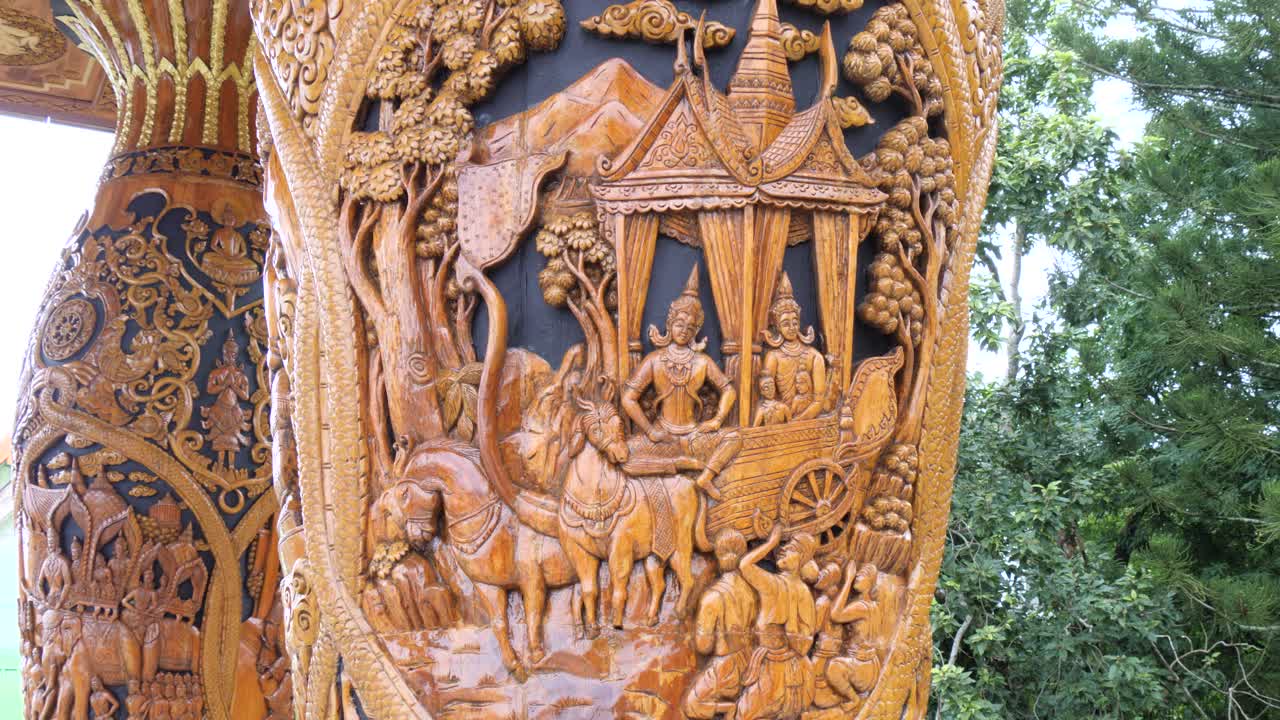 Ornate traditional religious craftsmanship, intricate wood carvings