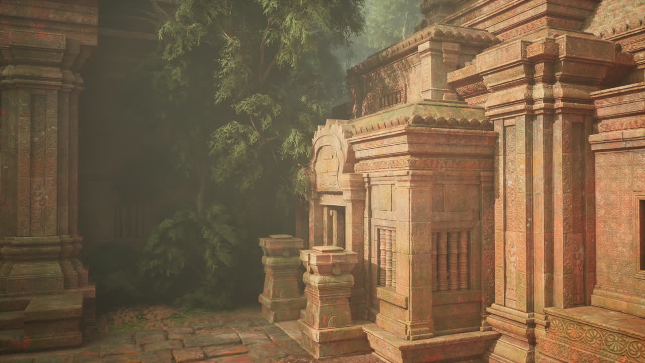 antiguo templo khmer en una selva de niebla