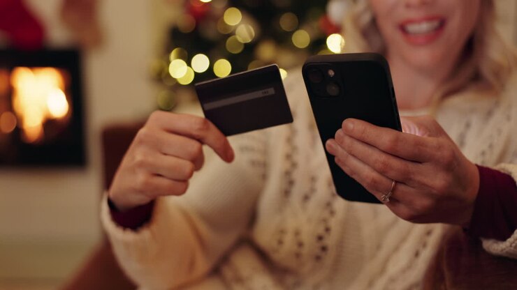 Woman shopping online during Christmas holidays