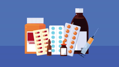 pharmacy drugs set icons animation