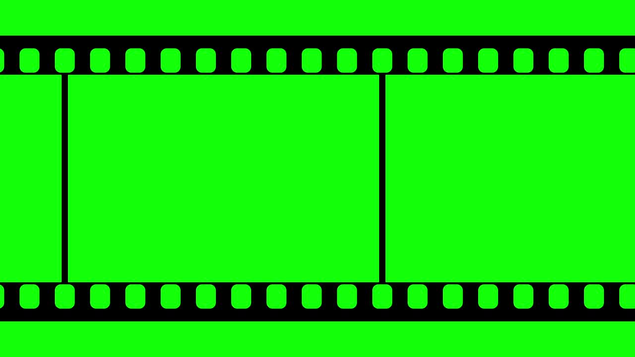 그린 스크린 배경에서 움직이는 35mm 필름 스트립, 화이트 스크린에서 원활하게 루프 가능한 비디오 영상, 추상적인 필름 스트림 디자인 템플릿