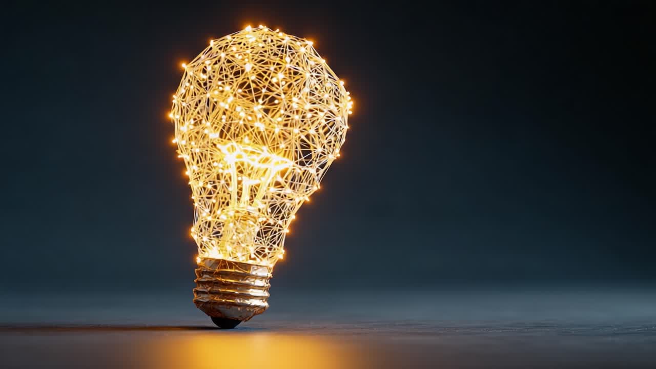 Illuminated Artistry: A Captivating Close-Up of a Unique Light Bulb Made of Twinkling Wires and Sparkling Lights Against a Dark Background