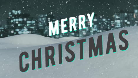 Animation-of-merry-christmas-text-and-snow-falling-over-winter-scenery