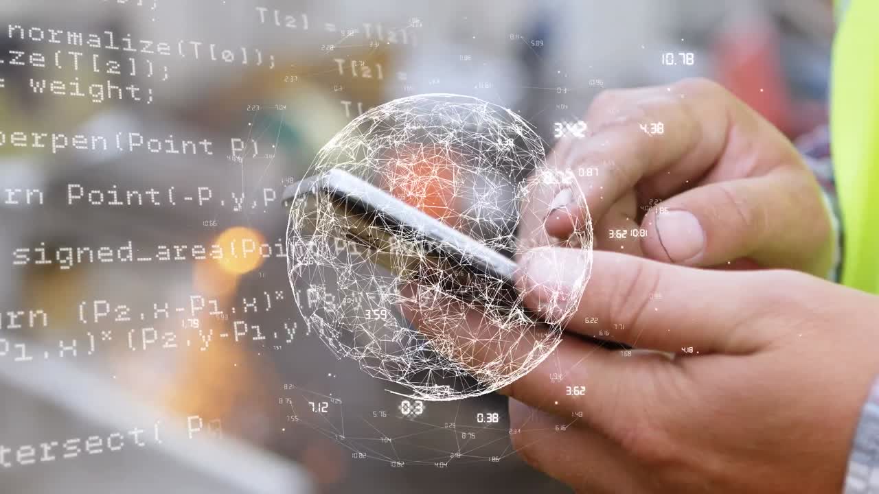 animación de la red de conexiones sobre el hombre utilizando el teléfono inteligente