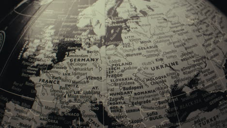 close-up of a world globe focusing on europe