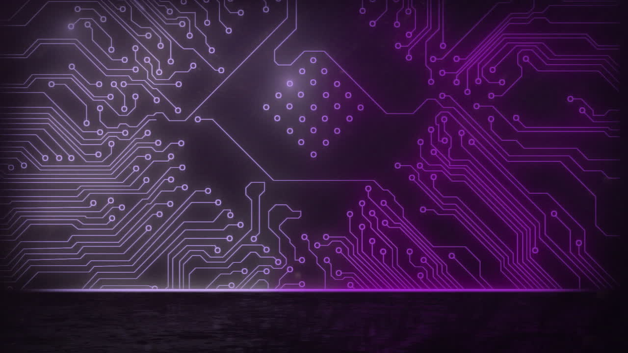 la animación digital muestra datos que fluyen en una placa de circuito brillante para la comunicación global.