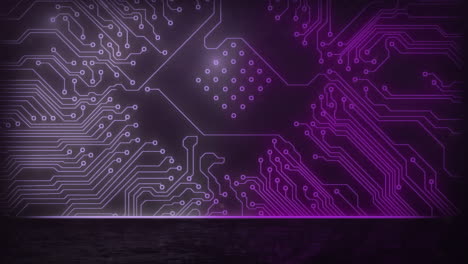 la animación digital muestra datos que fluyen en una placa de circuito brillante para la comunicación global.