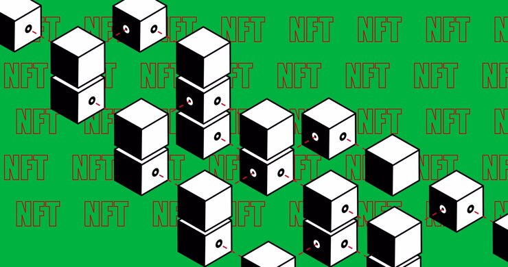 Animation of red nft and boxes over transparent background