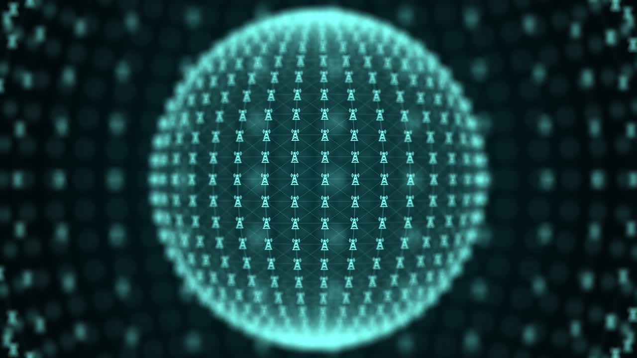 Telecommunication Signal Tower Sphere Animation Futuristic Blue Digital Network Loop