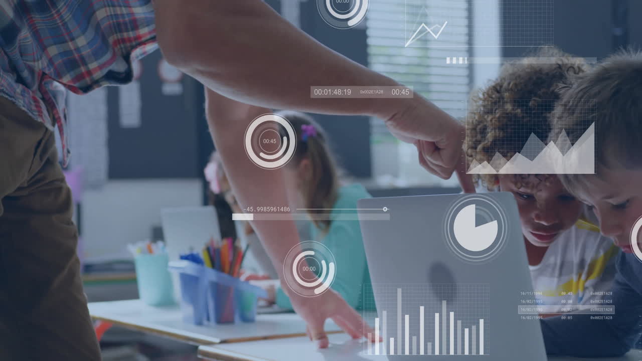 animación de estadísticas y procesamiento de datos sobre diversos escolares y maestros varones