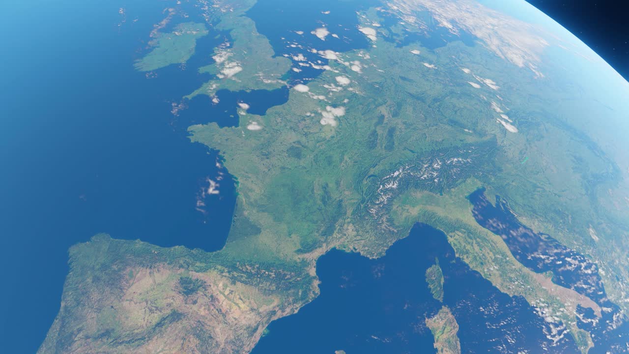 3D Animation showing France from space