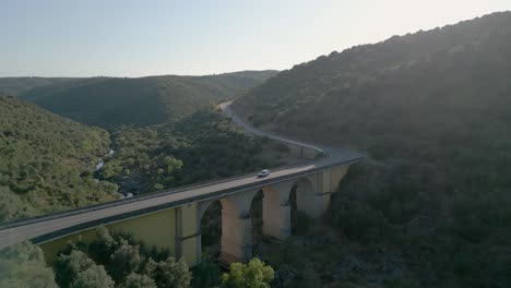 Aerial over Monheca Bridge at Sunset, Portugal, Castelo Branco, Ladoeiro