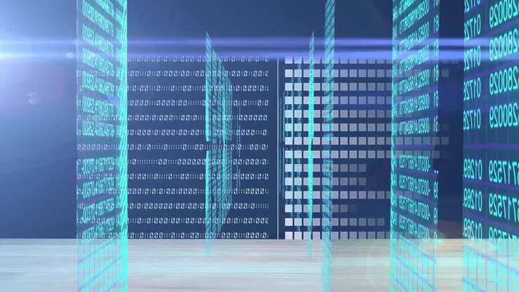 Animation of hud elements with data processing on digital interface against server room