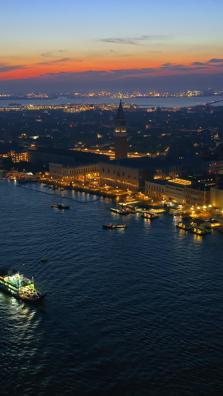 Aerial drone view of Venice City, Italy in the evening. Vertical