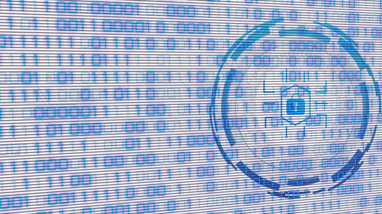 Animation of padlock over data processing on white background