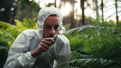 biólogo que analiza las plantas tropicales