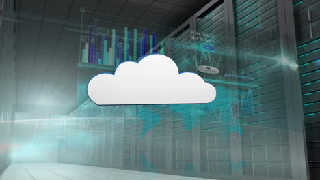 animation of digital cloud with data processing over computer servers