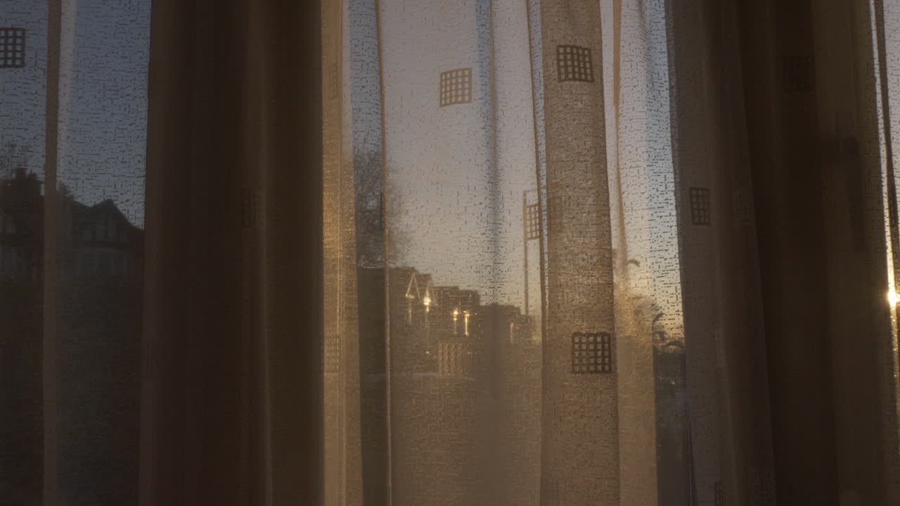 Yellow Orange Sunset Sunbeam Reveal Through Curtains