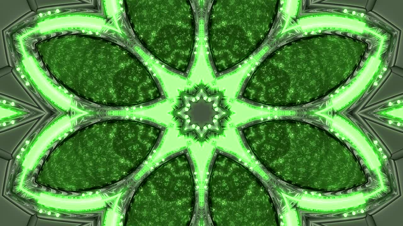 fondo decorativo de neón abstractamente adornado con bucles. caleidoscopio o mandala de neón 3d.