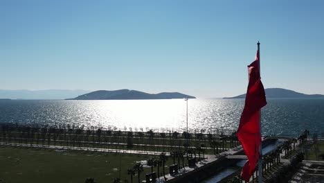 turkish flag with sea background