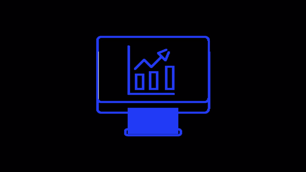 Animated Computer Monitor Icon with Growth Graph