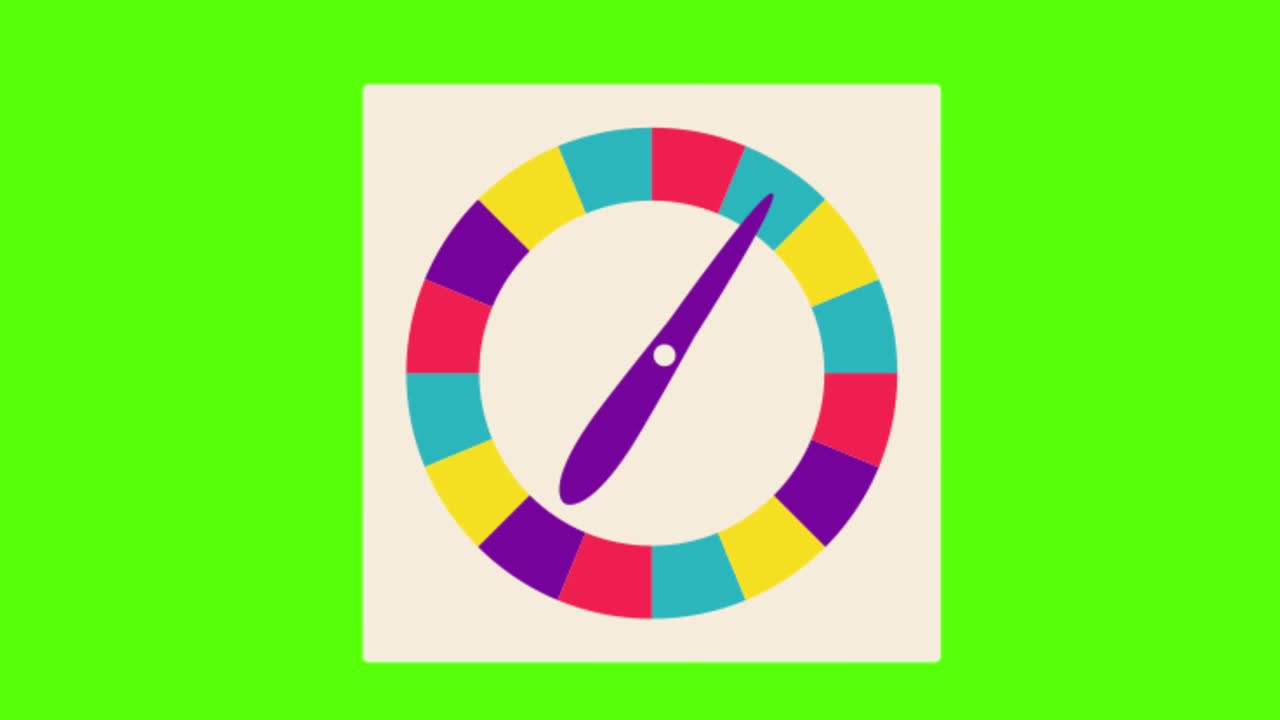animación 2d del girador de color para el juego de twister contra un fondo verde