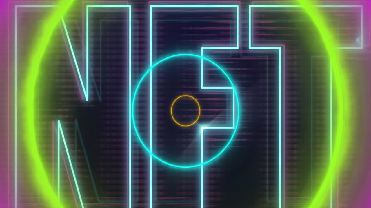 Animation of neon circles over nft on black background