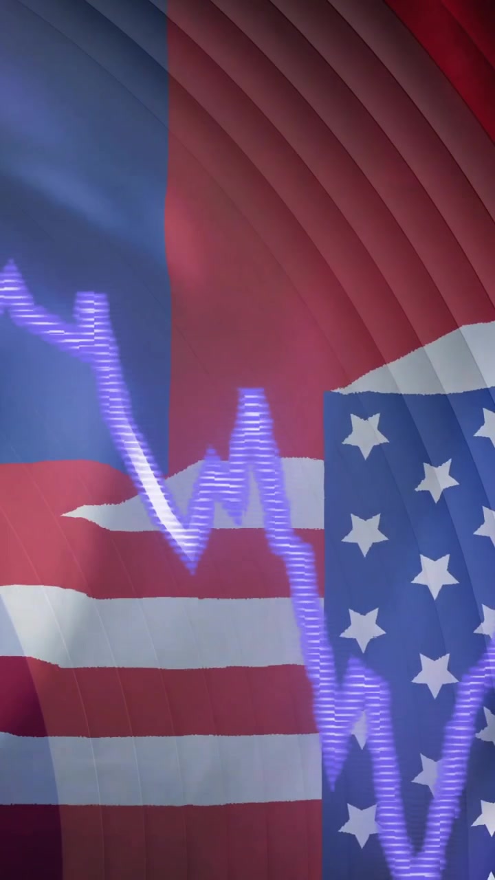 Banderas de Taiwán y EE. UU. con una animación de gráfico financiero fluctuante sobre ellas