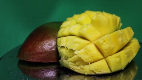 sliced exotic tropical mango. close-up footage