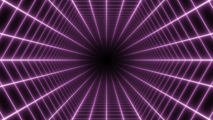 Synthwave retrò anni '80: linee a griglia esagonale a tunnel di rete al neon rosa luminoso - Animazione di sfondo in movimento 4K in loop senza soluzione di continuità