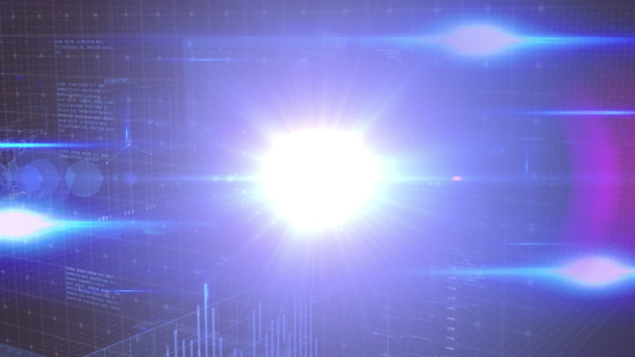Animação de processamento de dados digitais sobre um plano de fundo azul