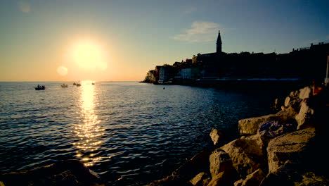 sunset at rovinj, croatia in panoramic view