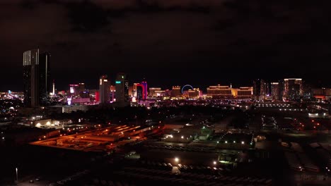 wide panning aerial shot of the central las vegas strip at night