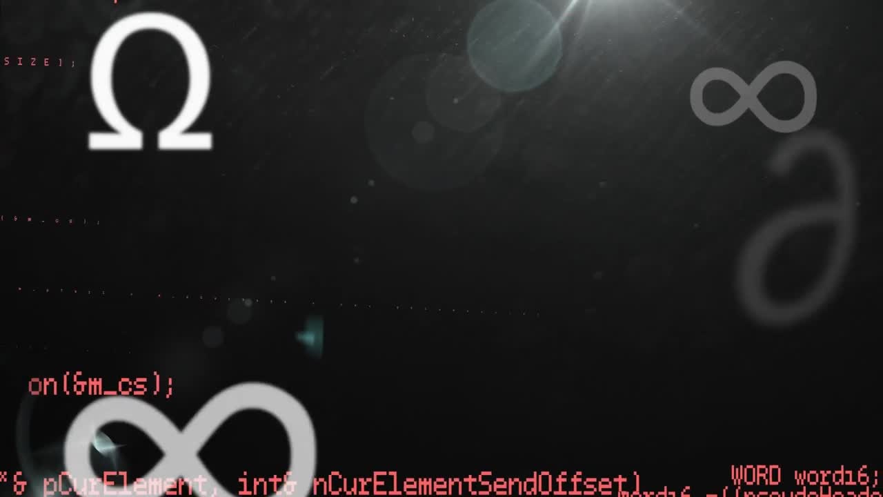 animatie van wiskundige symbolen en gegevensverwerking op zwarte achtergrond