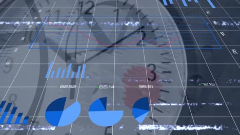 animación de la interfaz digital sobre las estadísticas, el procesamiento de datos financieros, glitch y el movimiento del reloj