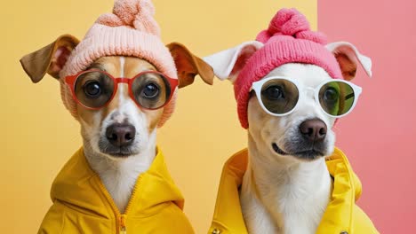 dos perros con gafas de sol y sombreros