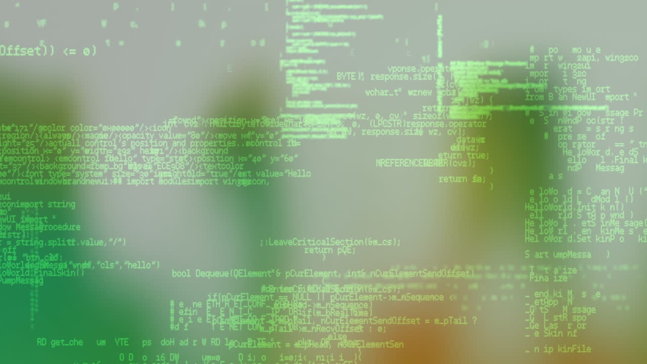 Animation of digital screen with data processing in green